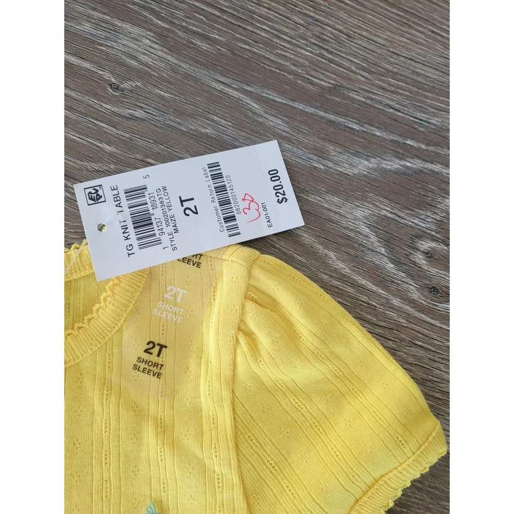 Epic Threads Girls 2T Maize Yellow Pointelle Strawberry Short Sleeve Top NEW #8